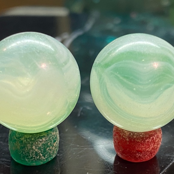 2 vintage tri lite light green & white phantom conqueror marbles - Picture 8 of 9
